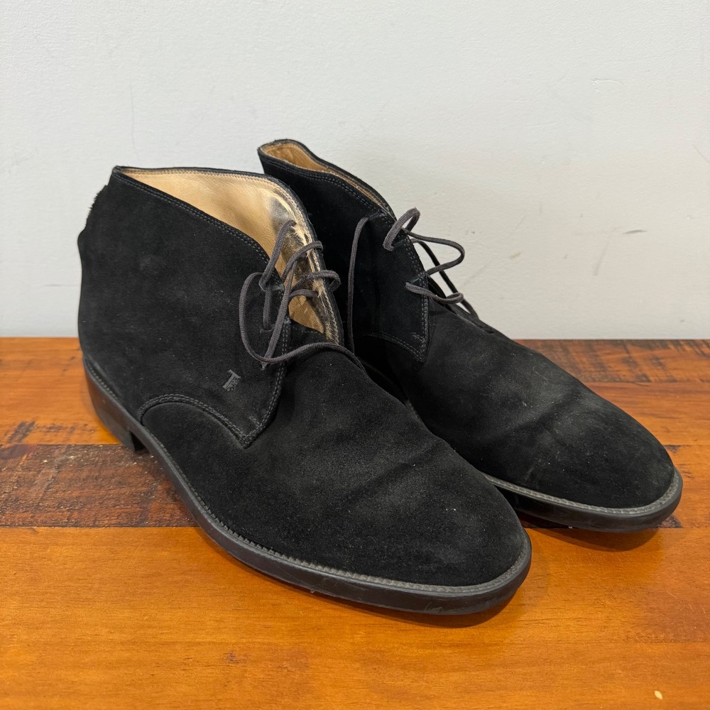 Tod's Mens Black Suede Chukka Desert Boots Made in Italy Sz 9